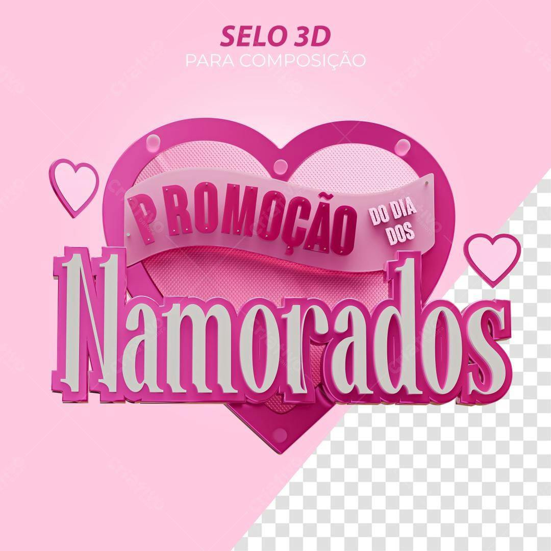 Selo 3D promocional Dia dos Namorados rosa e branco