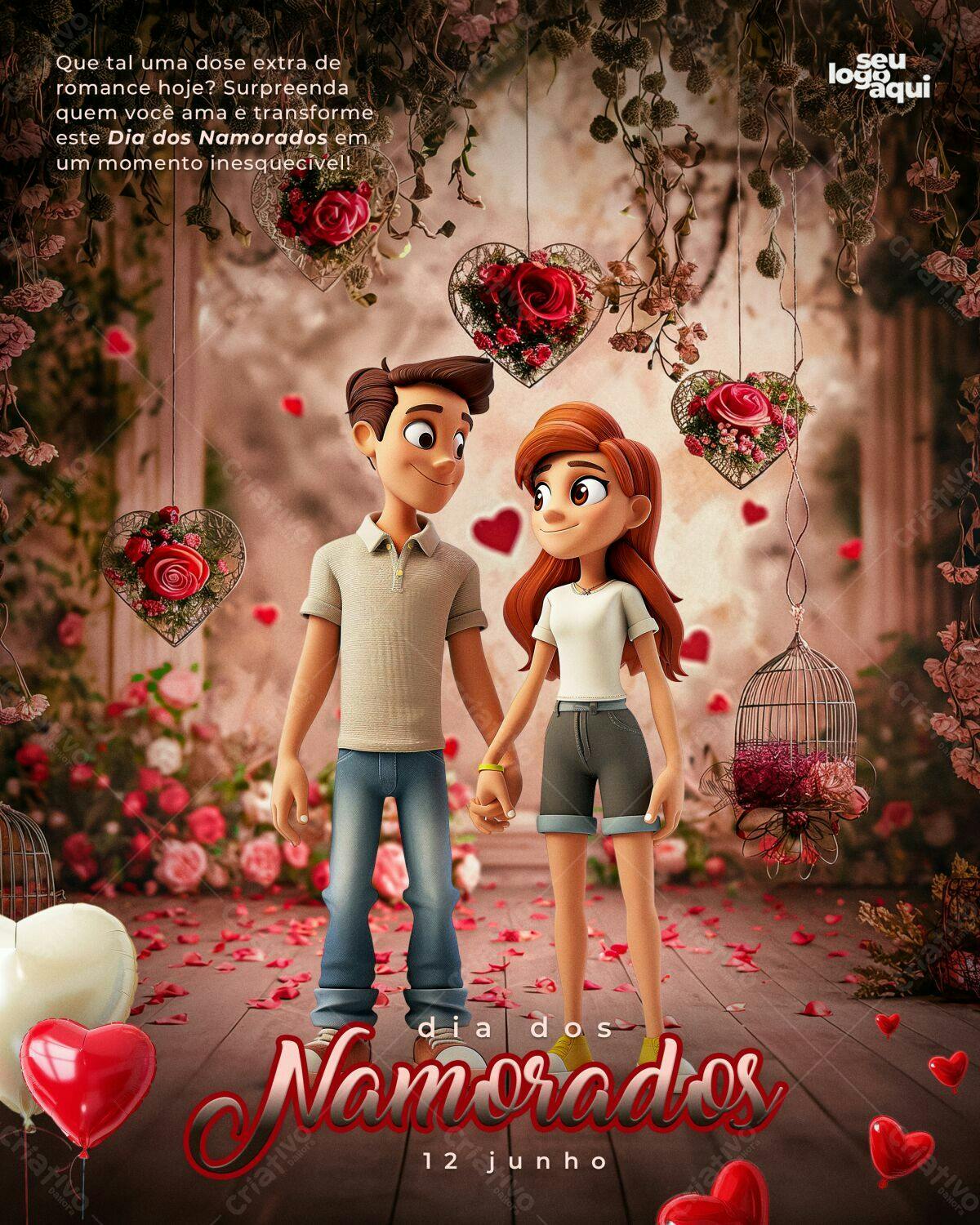 Flyer Dia dos Namorados Romântico PSD Editável