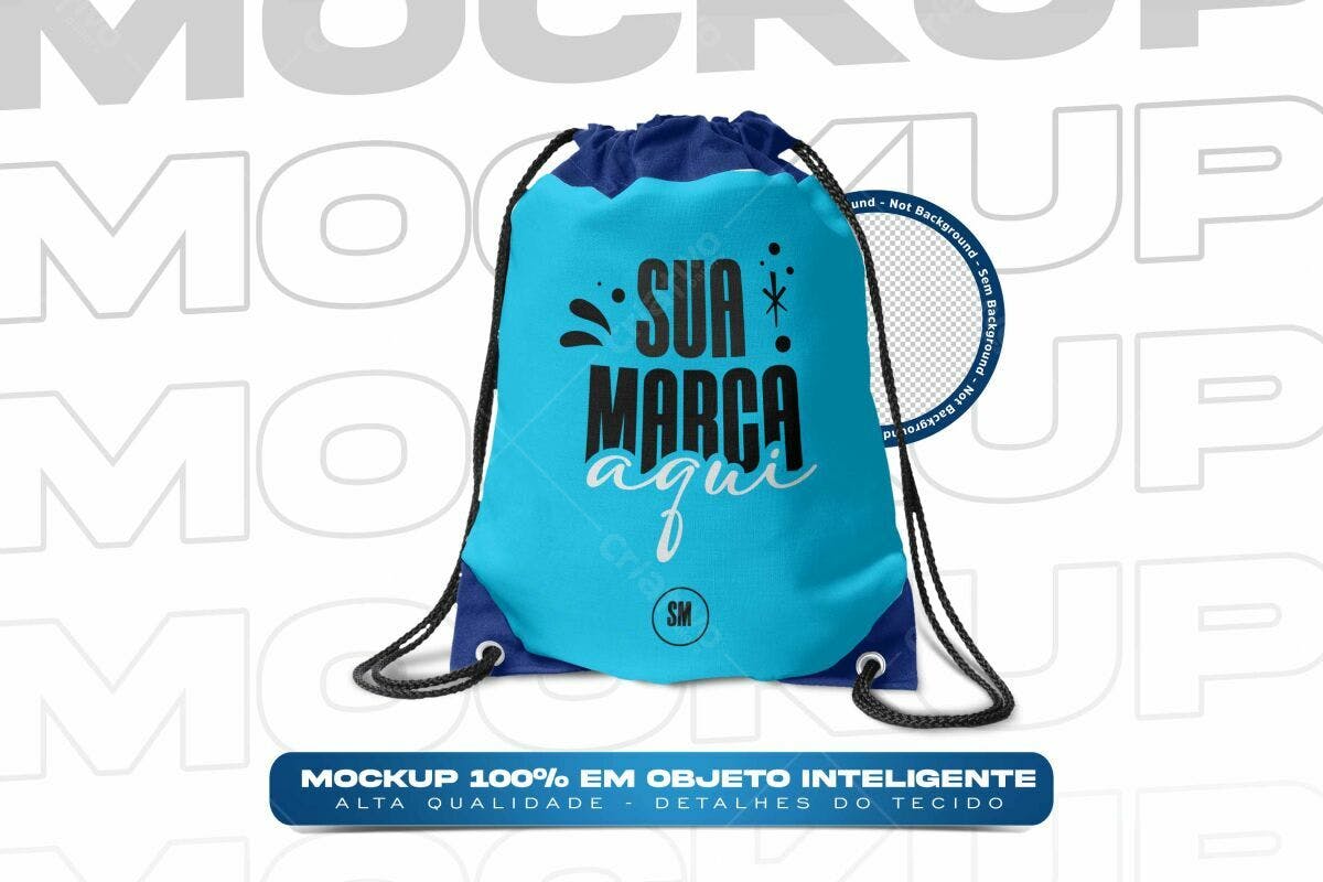 Mockup de Sacola de Cordão Azul para Personalização PSD Editável