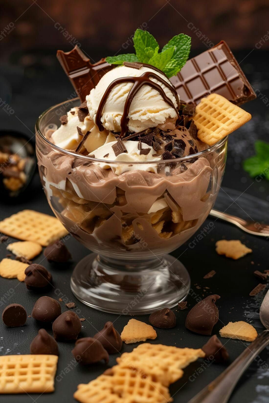 Sobremesa de Chocolate com Sorvete e Biscoitos