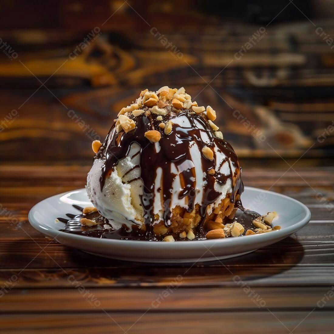 Sorvete com cobertura de chocolate e amendoim