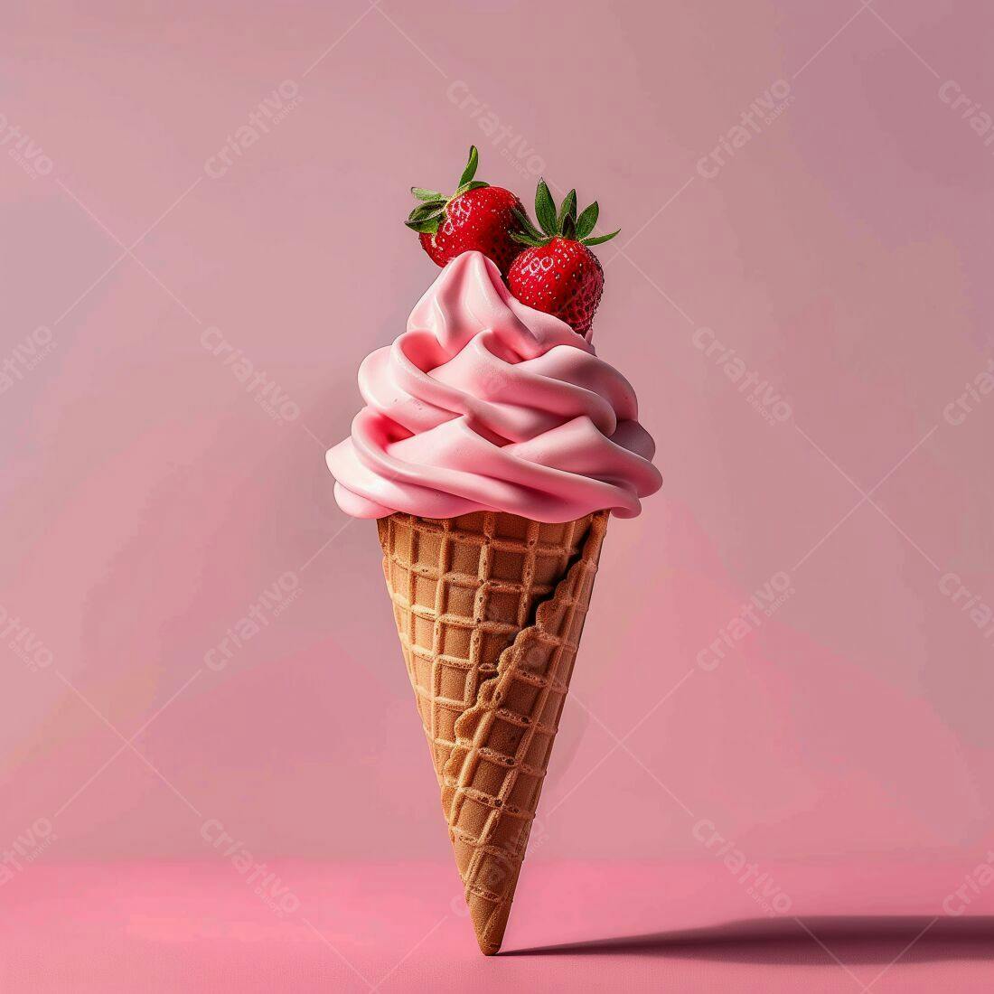 Sorvete de Morango em Casquinha Rosa