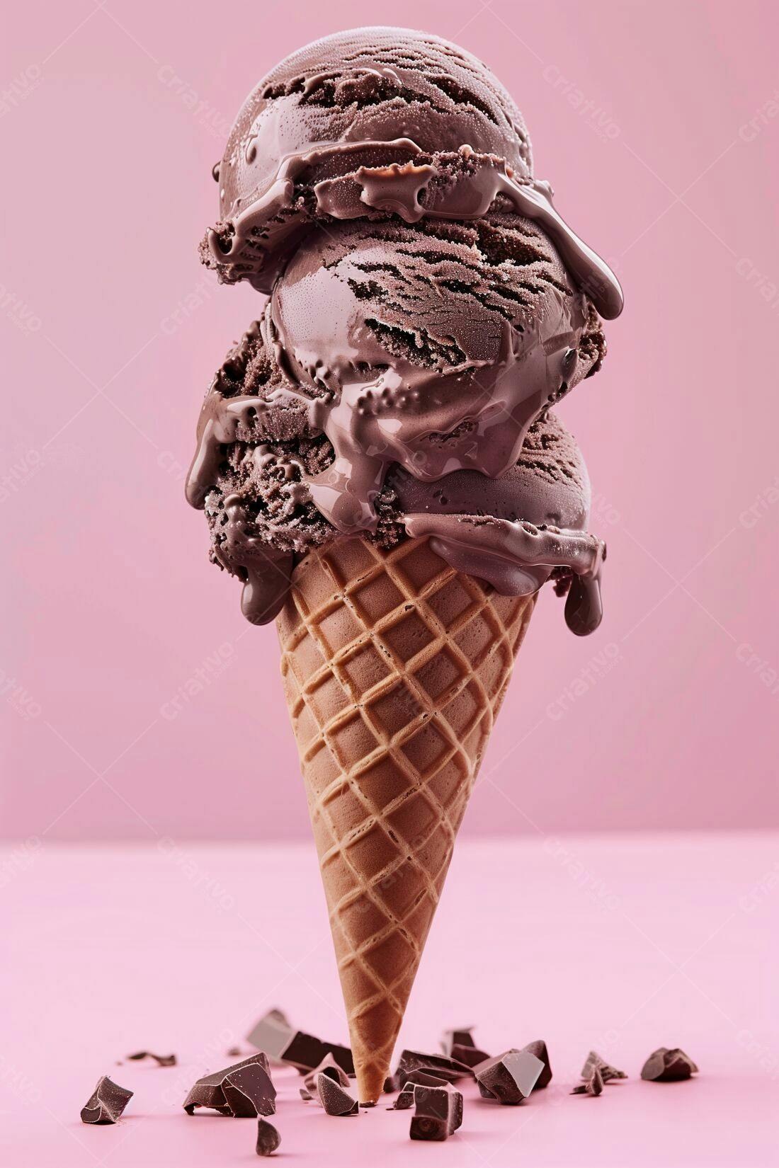 Sorvete de chocolate derretendo em casquinha
