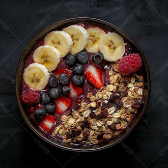 Tigela de sorvete de açaí com frutas