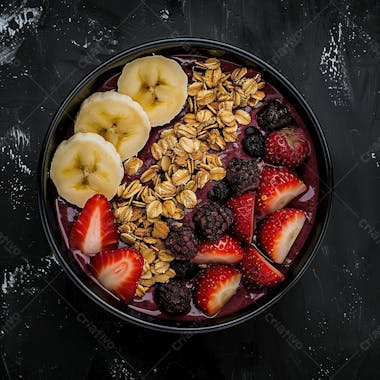 Tigela de sorvete de açaí com frutas