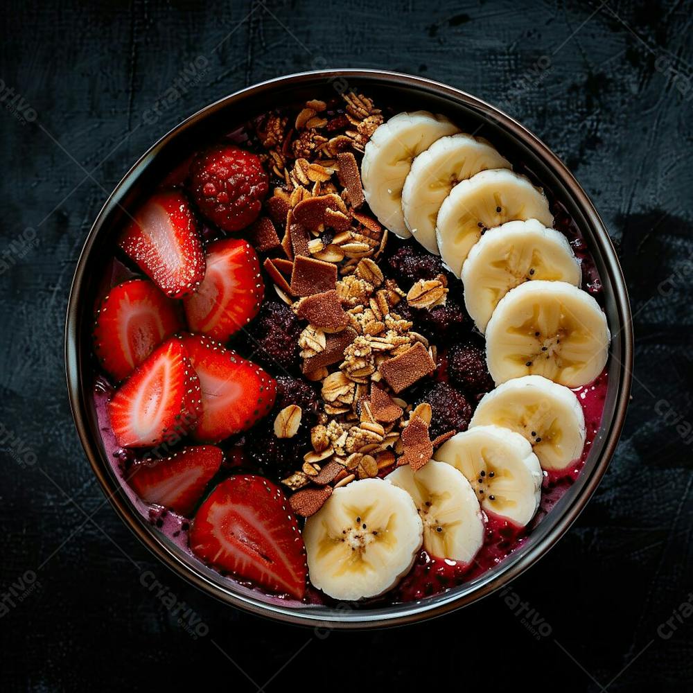 Tigela De Sorvete De Açaí Com Frutas Edit