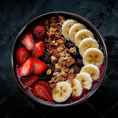 Tigela de sorvete de açaí com frutas edit