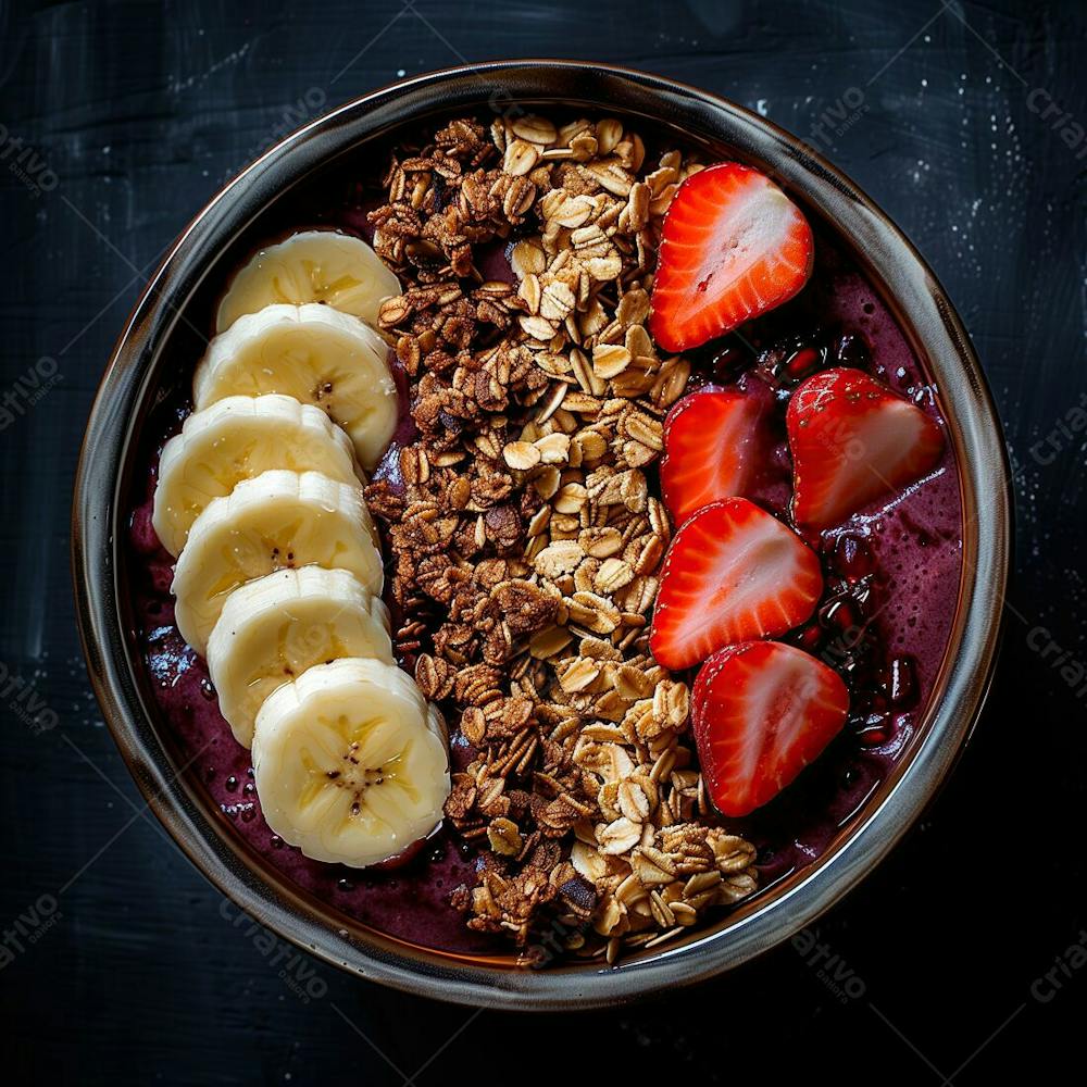 Tigela De Sorvete De Açaí Com Frutas Edit