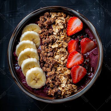 Tigela de sorvete de açaí com frutas edit