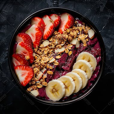 Tigela de sorvete de açaí com frutas edit