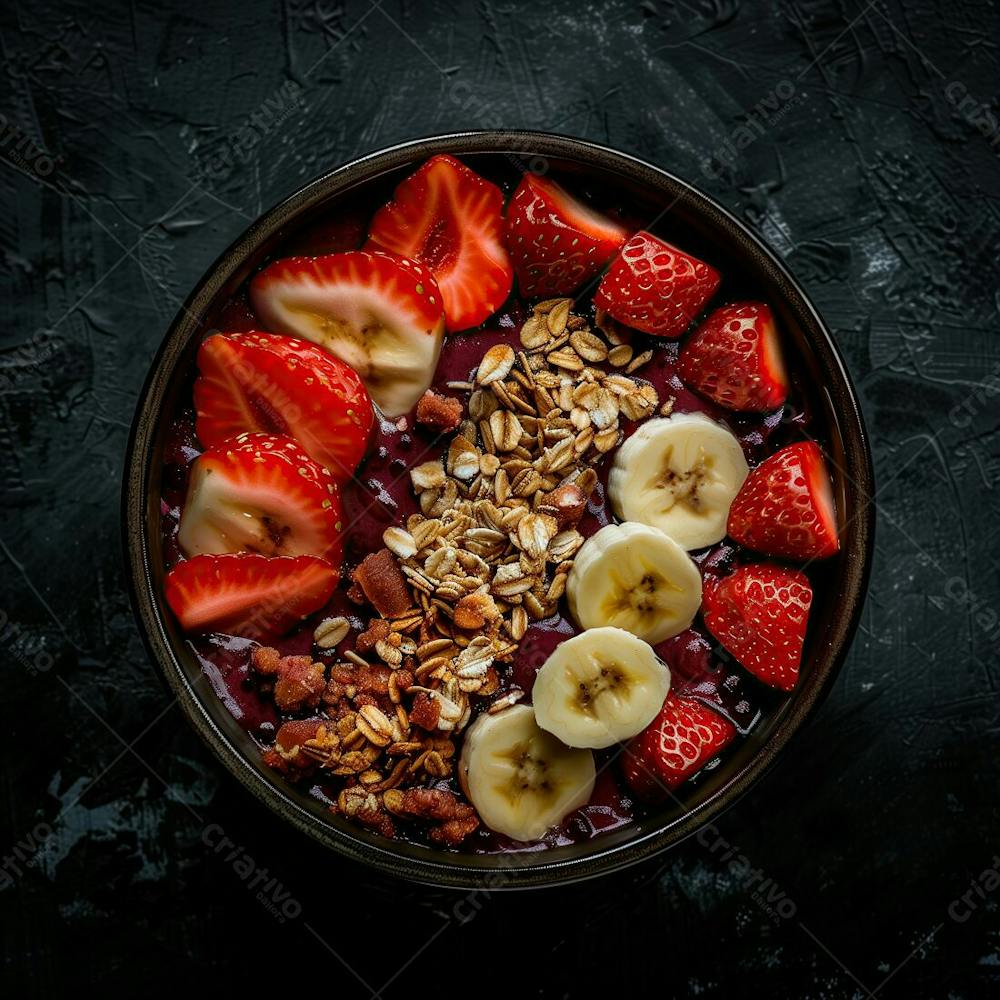Tigela De Sorvete De Açaí Com Frutas Edit