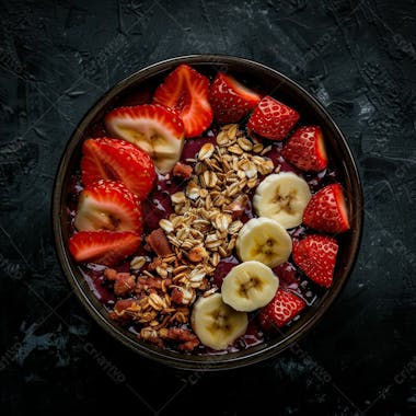 Tigela de sorvete de açaí com frutas edit