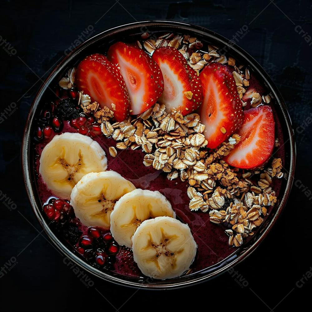Tigela De Sorvete De Açaí Com Frutas Edit