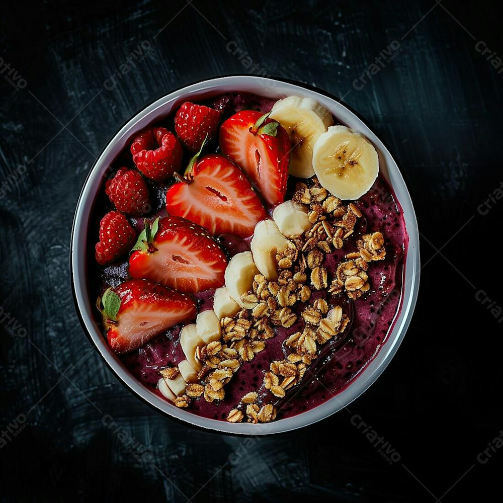 Tigela De Sorvete De Açaí Com Frutas Edit