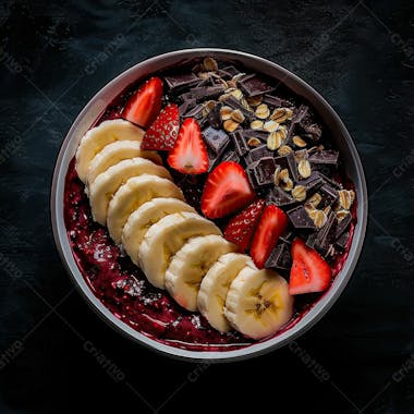 Tigela de sorvete de açaí com frutas edit