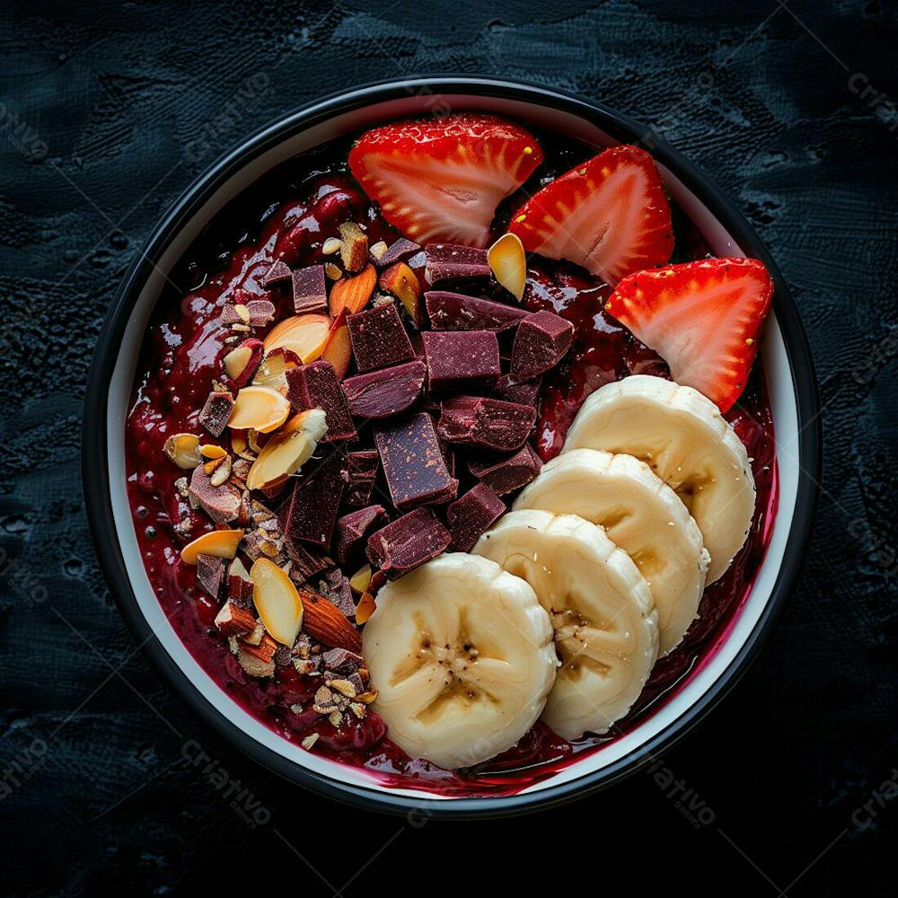 Tigela De Sorvete De Açaí Com Frutas Edit