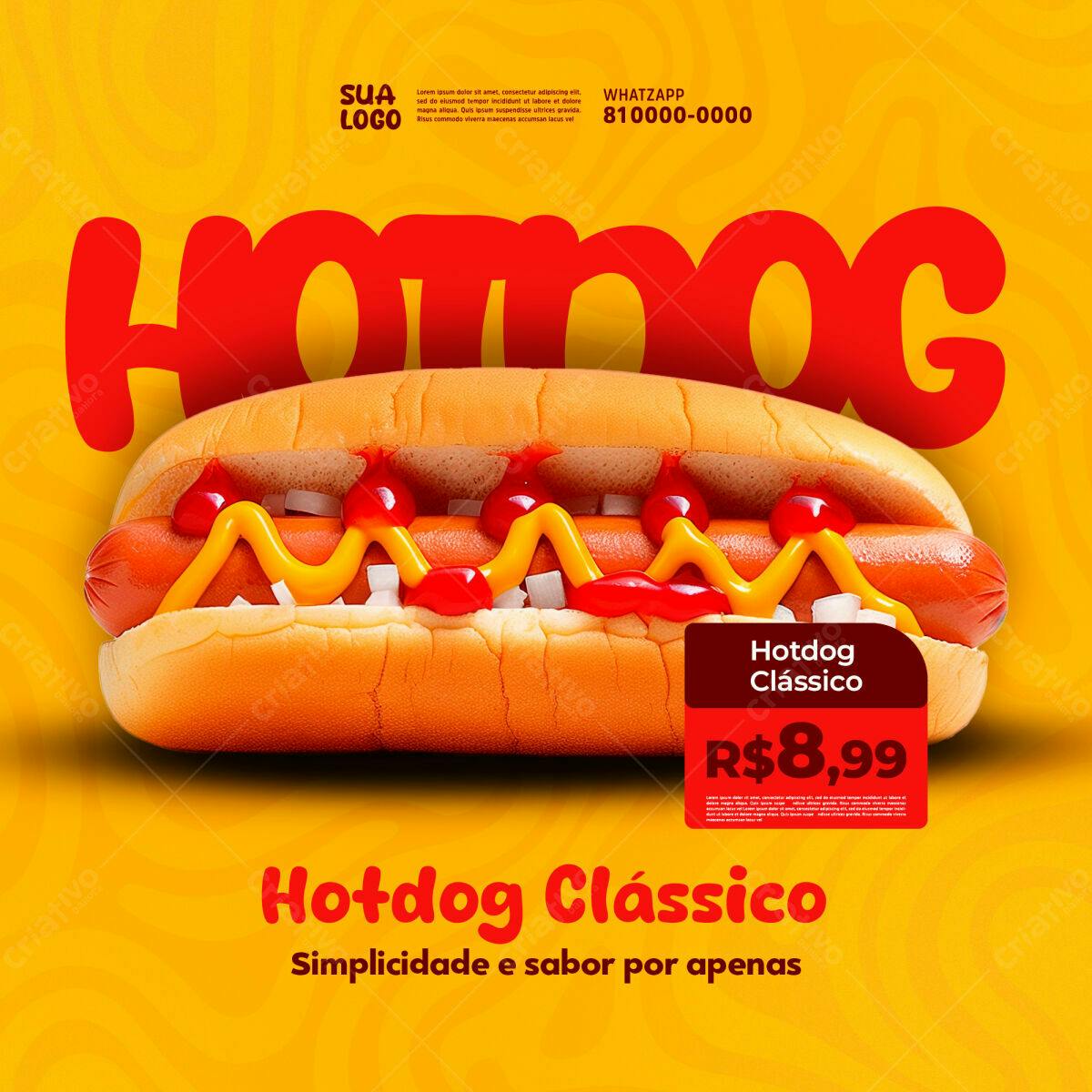 Flyer para Lançamento de Hotdog Clássico PSD Editável