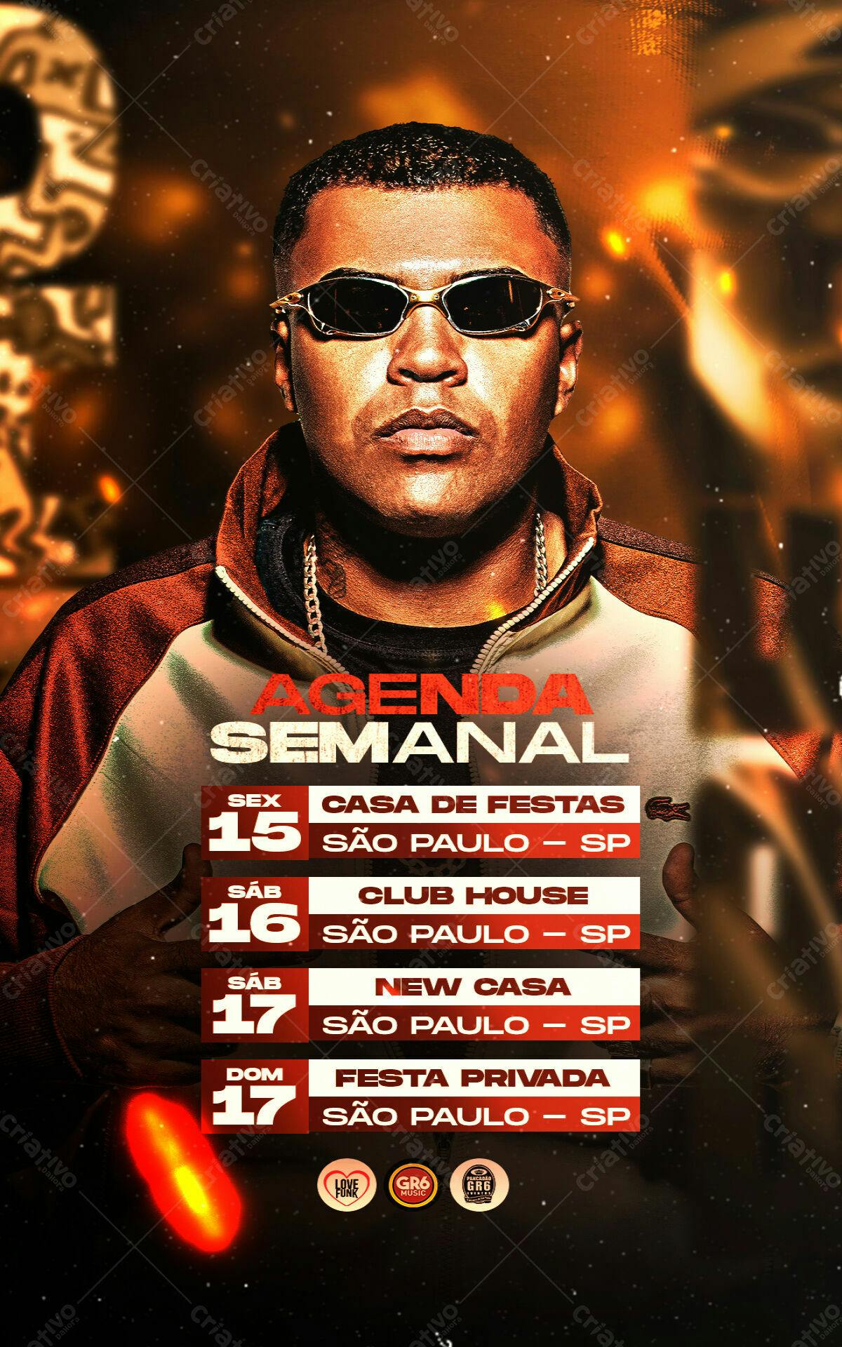 Flyer Agenda Semanal para Shows em São Paulo PSD Editável