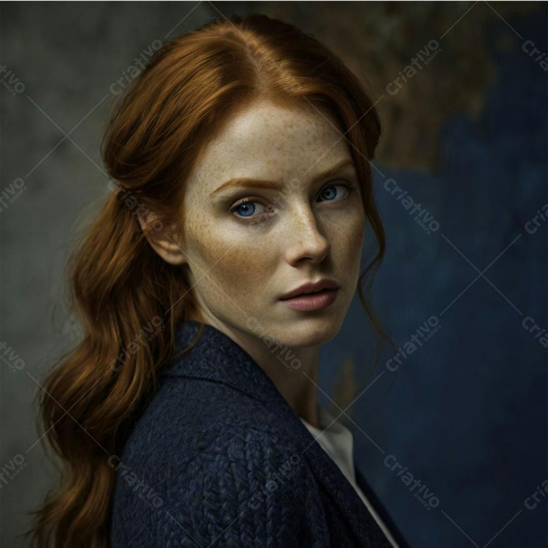 Mulher ruiva com sardas retrato estúdio