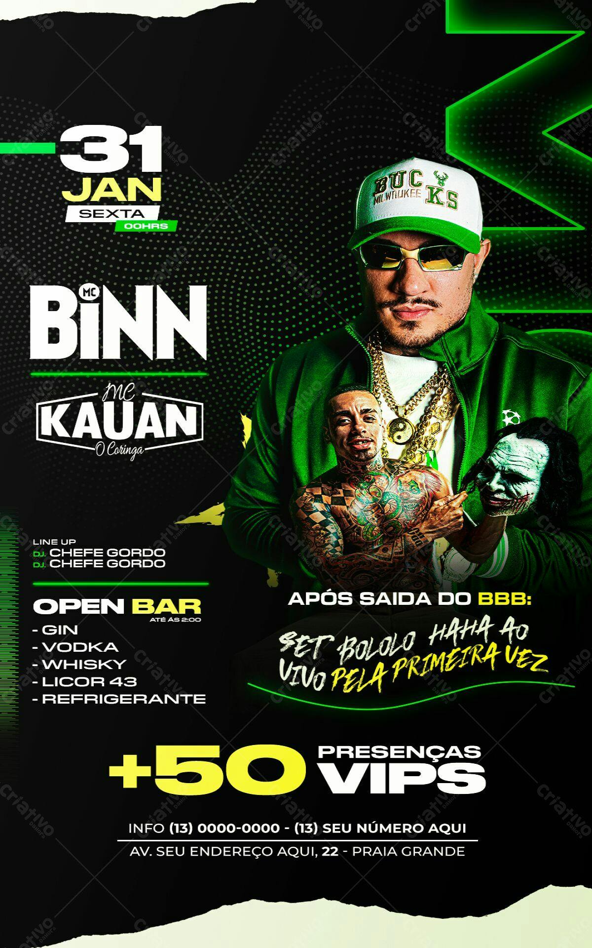 Flyer Festa Mc Binnn e Mc Kauan PSD Editável