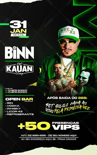 Flyer Baile Funk Mc Biin E Mc Kauan Story