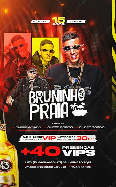 Flyer Baile Funk Mc Bruninho Da Praia Story
