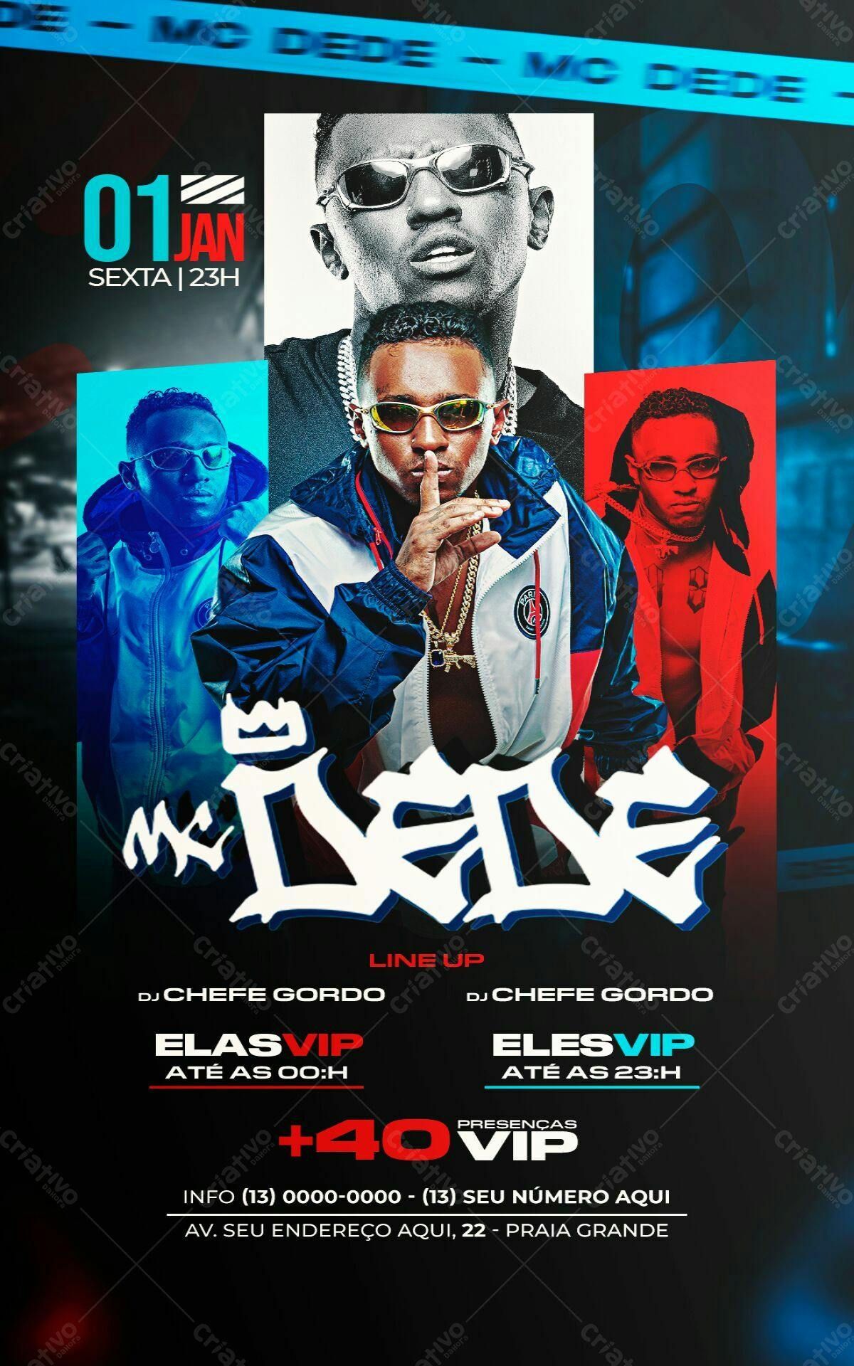 Flyer para Festa de Réveillon com MC Dede PSD Editável