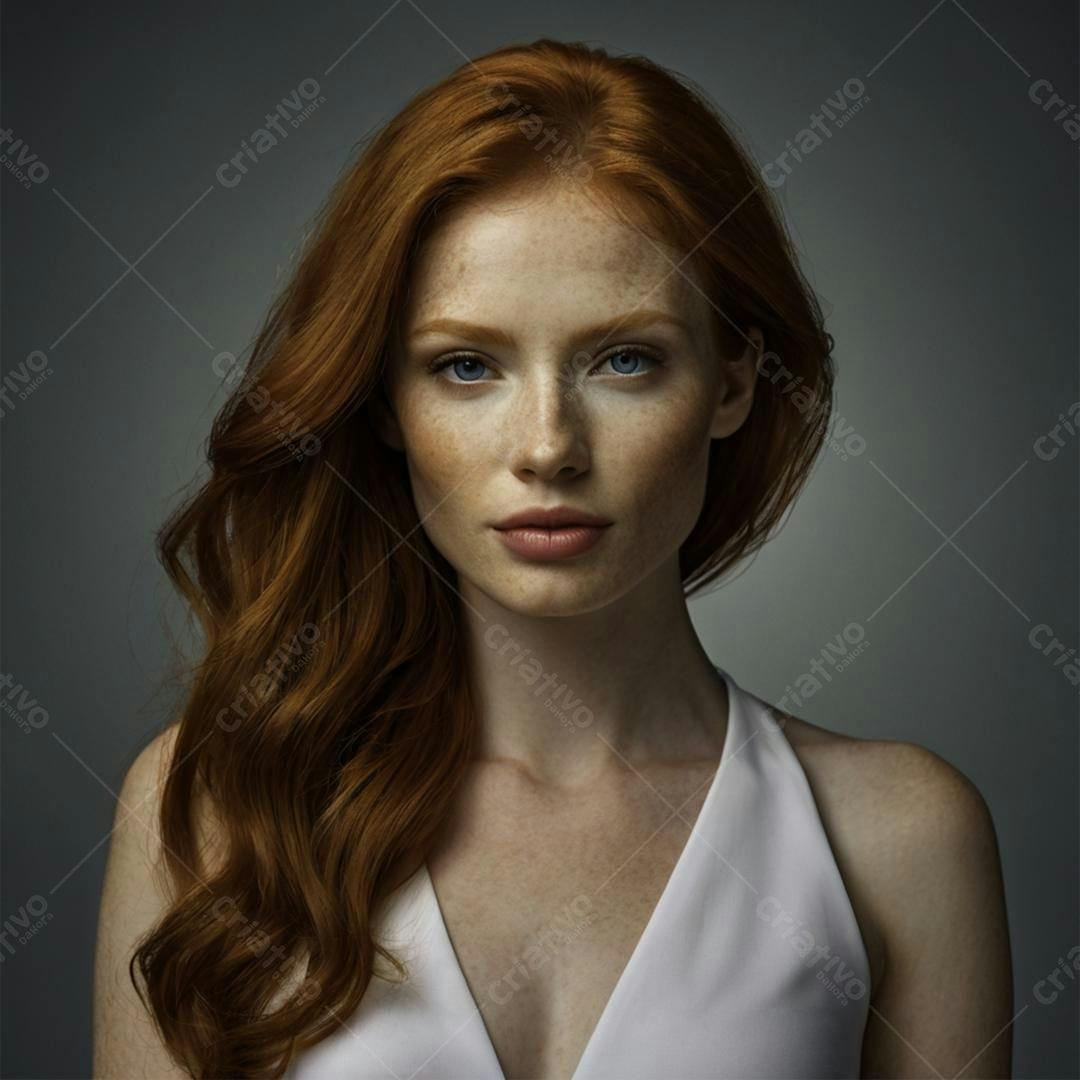 Mulher ruiva com sardas retrato estúdio