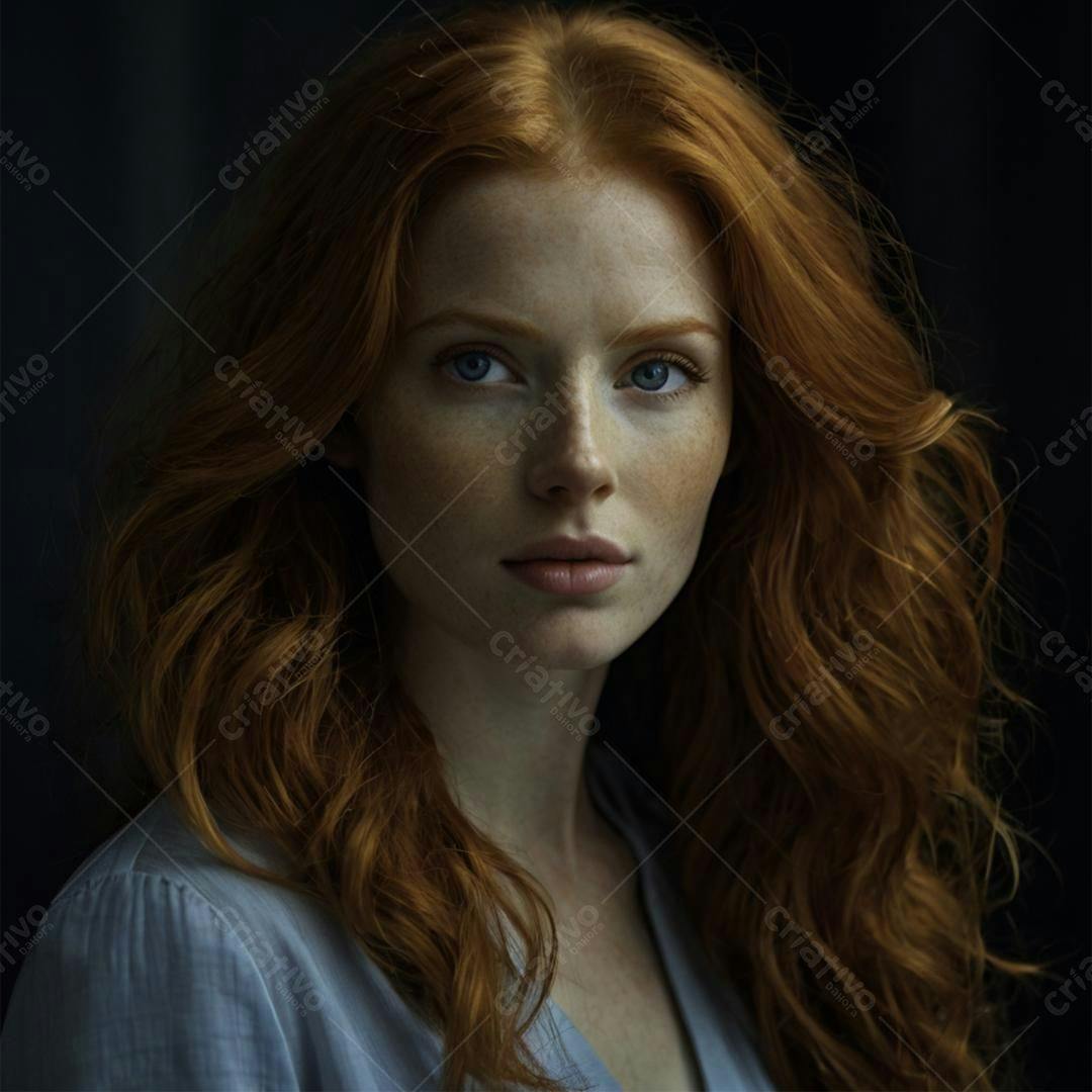 Retrato mulher ruiva olhos azuis