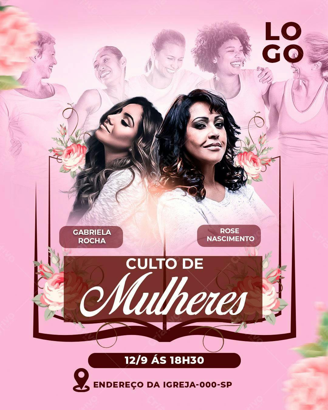 Flyer para Culto de Mulheres PSD Editável