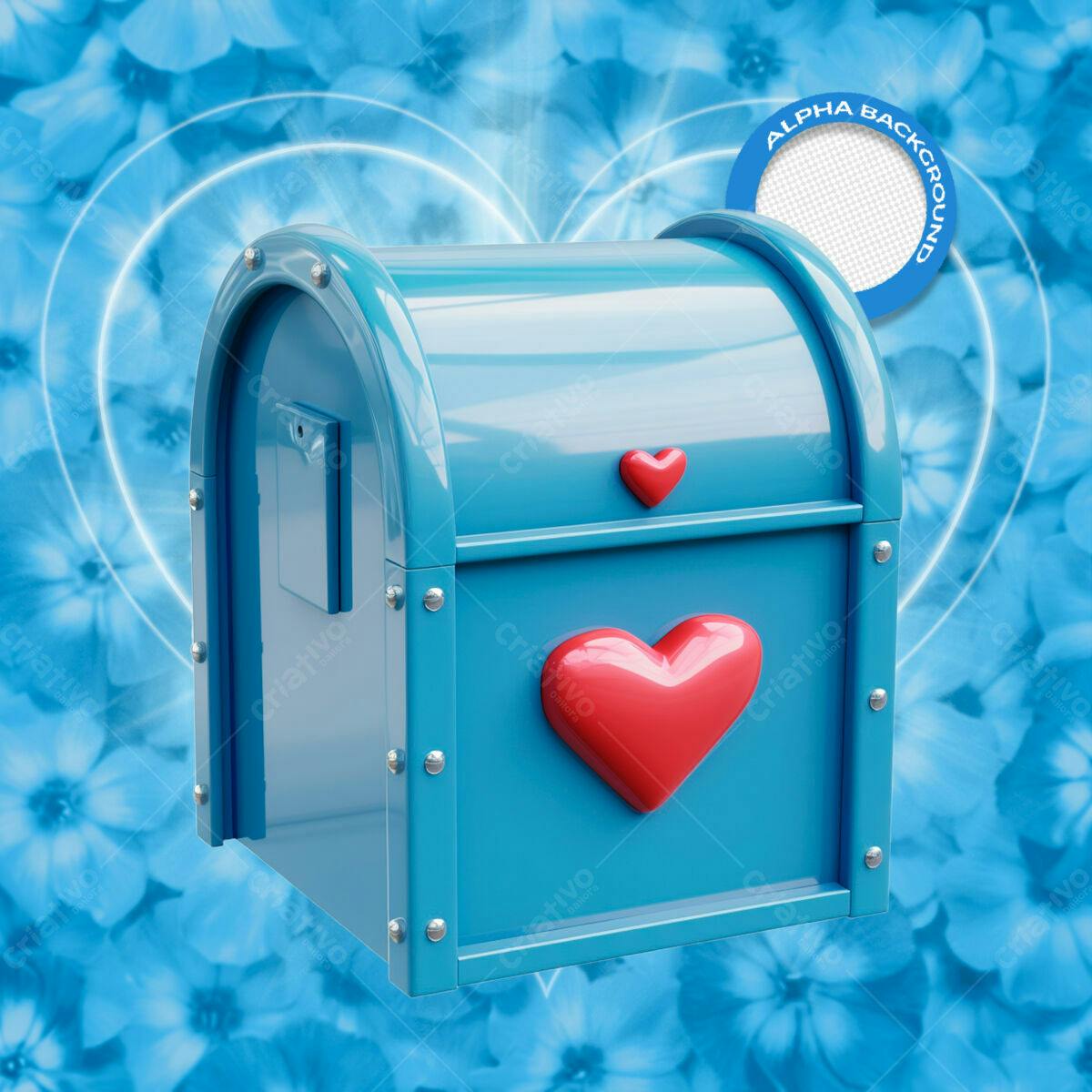 Caixa Postal Romântica Azul e Vermelha PSD Editável