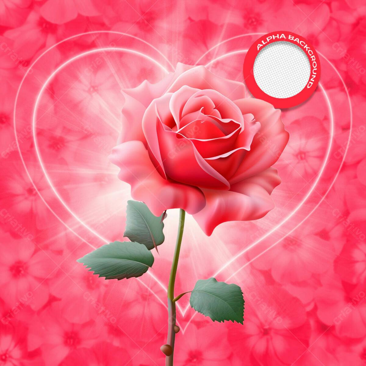 Background Romântico com Rosa Vermelha PSD Editável