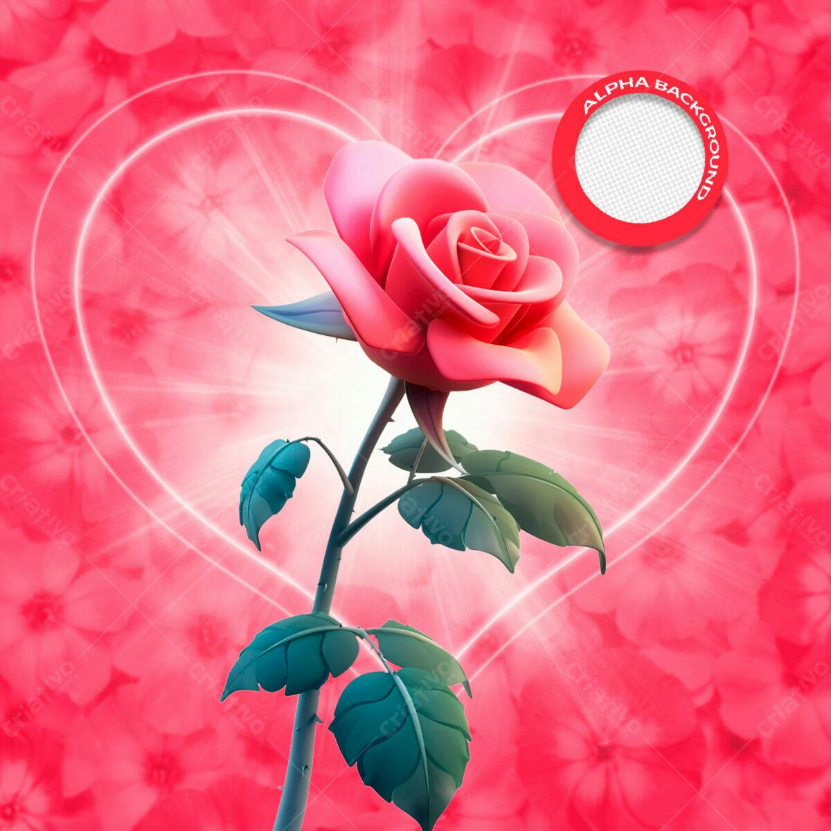 Background Romântico com Rosa Vermelha PSD Editável