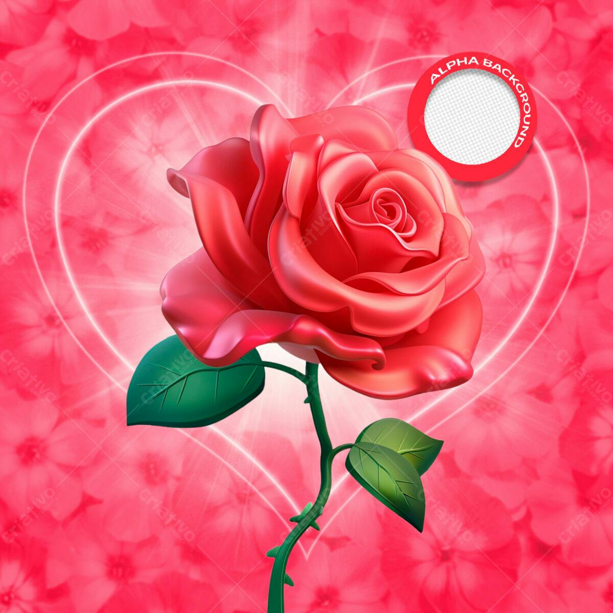 Fundo Romântico com Rosa Vermelha PSD Editável