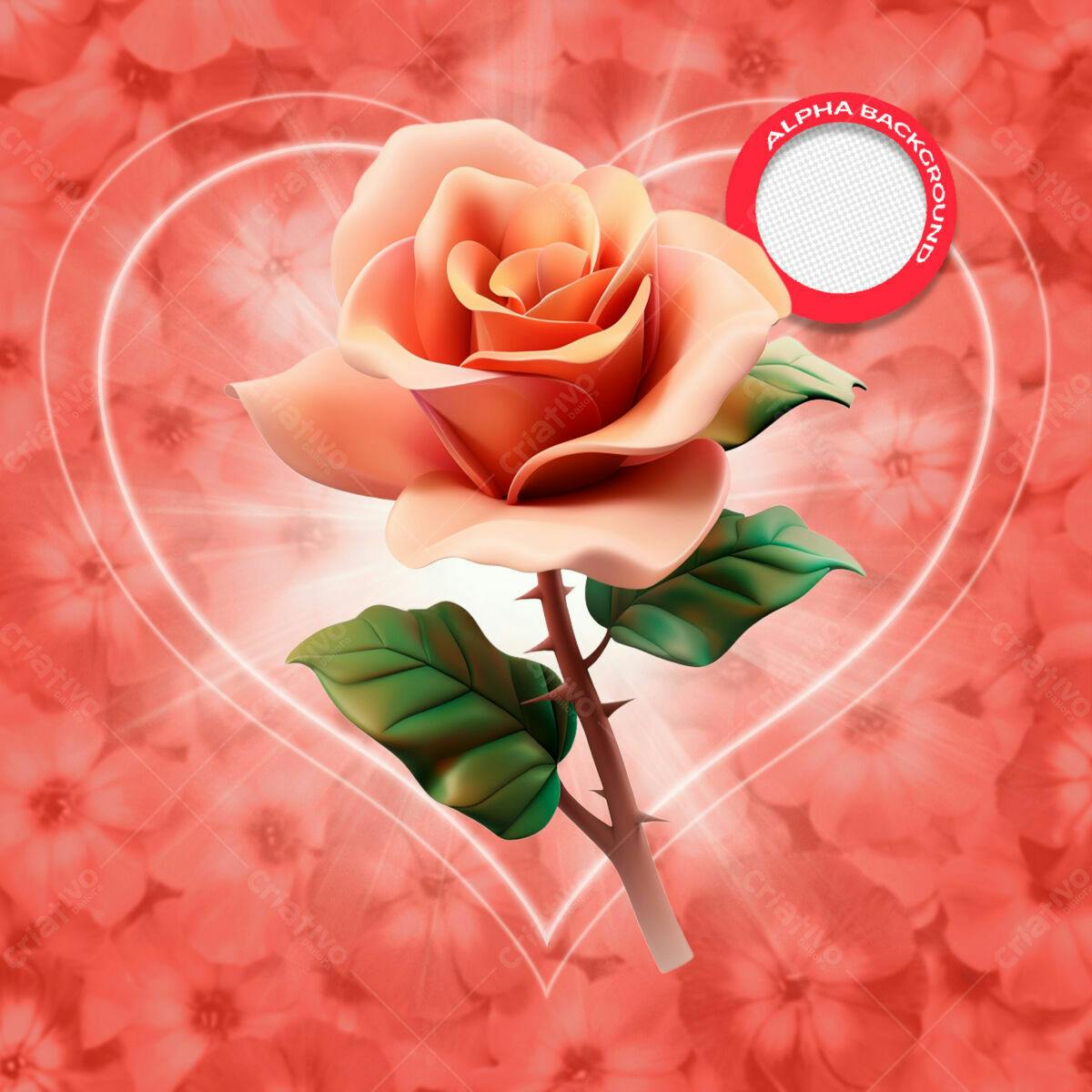 Fundo Romântico com Rosa PSD Editável