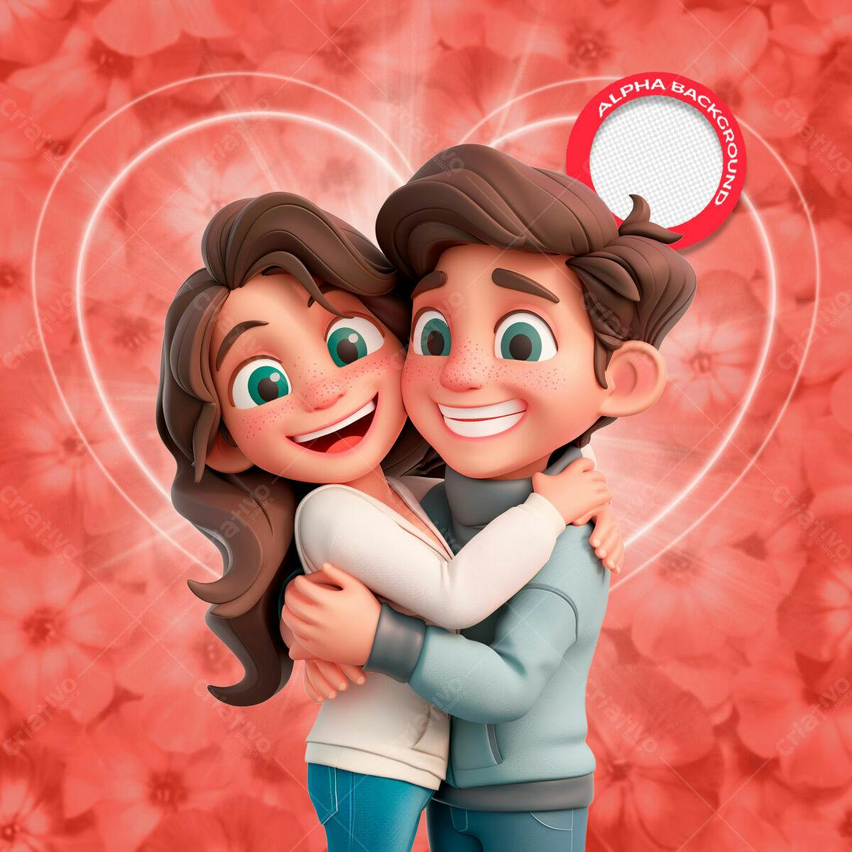 PSD para Dia dos Namorados com casal 3D PSD Editável