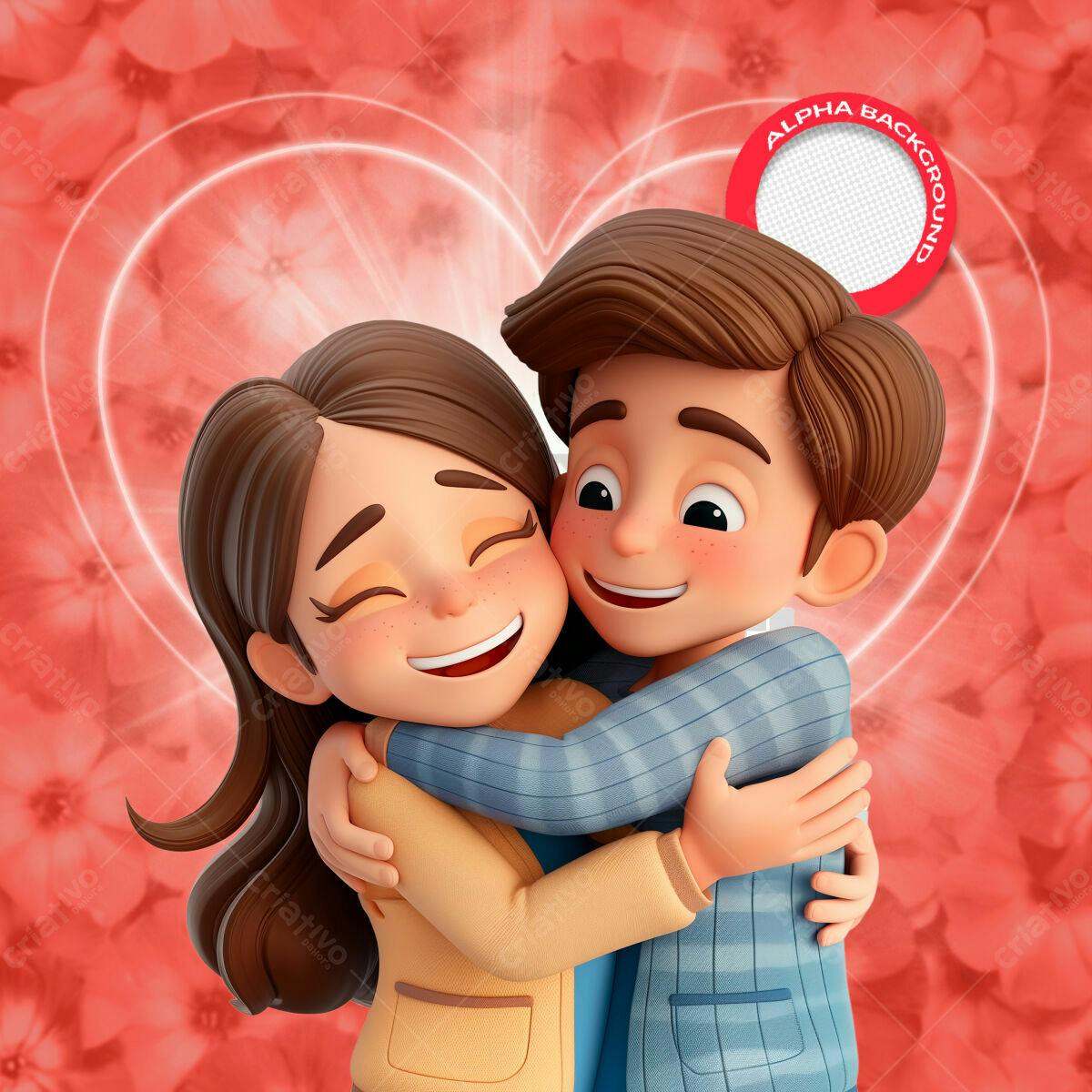 PSD para Dia dos Namorados com Casal Desenho 3D