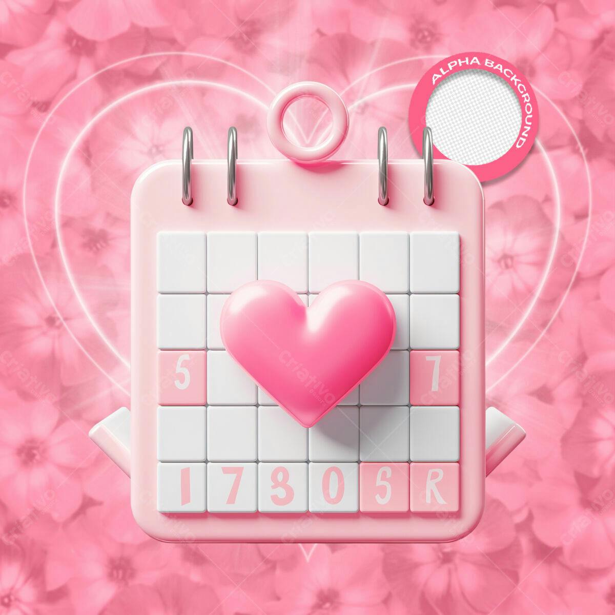 Calendário Dia dos Namorados PSD Editável
