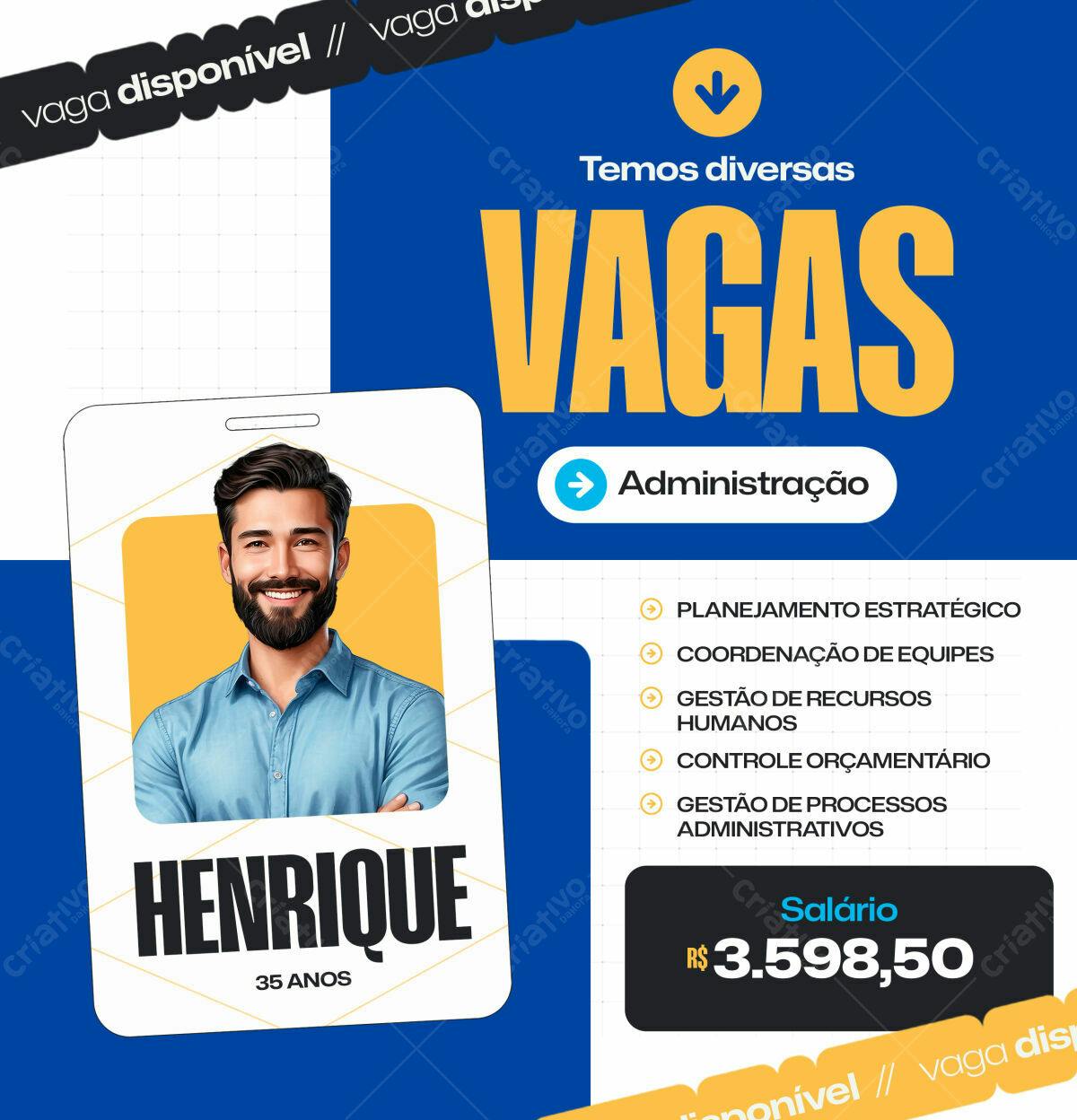 Cartão de Visita Vagas Administração PSD Editável