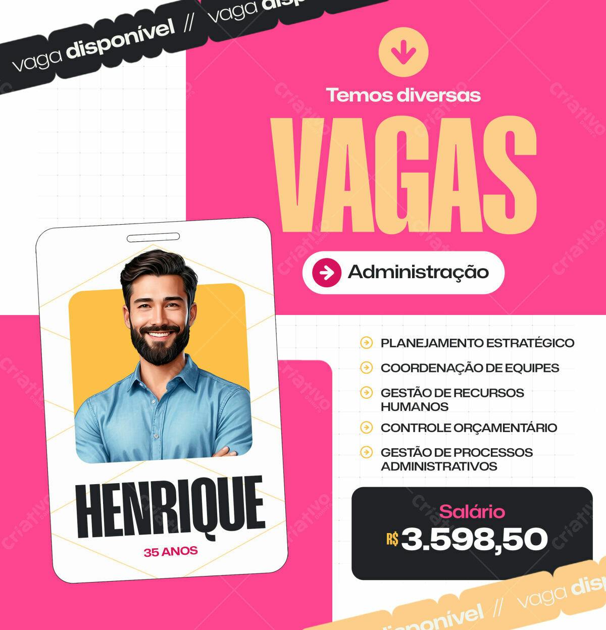 Cartão de Vagas Administração PSD Editável