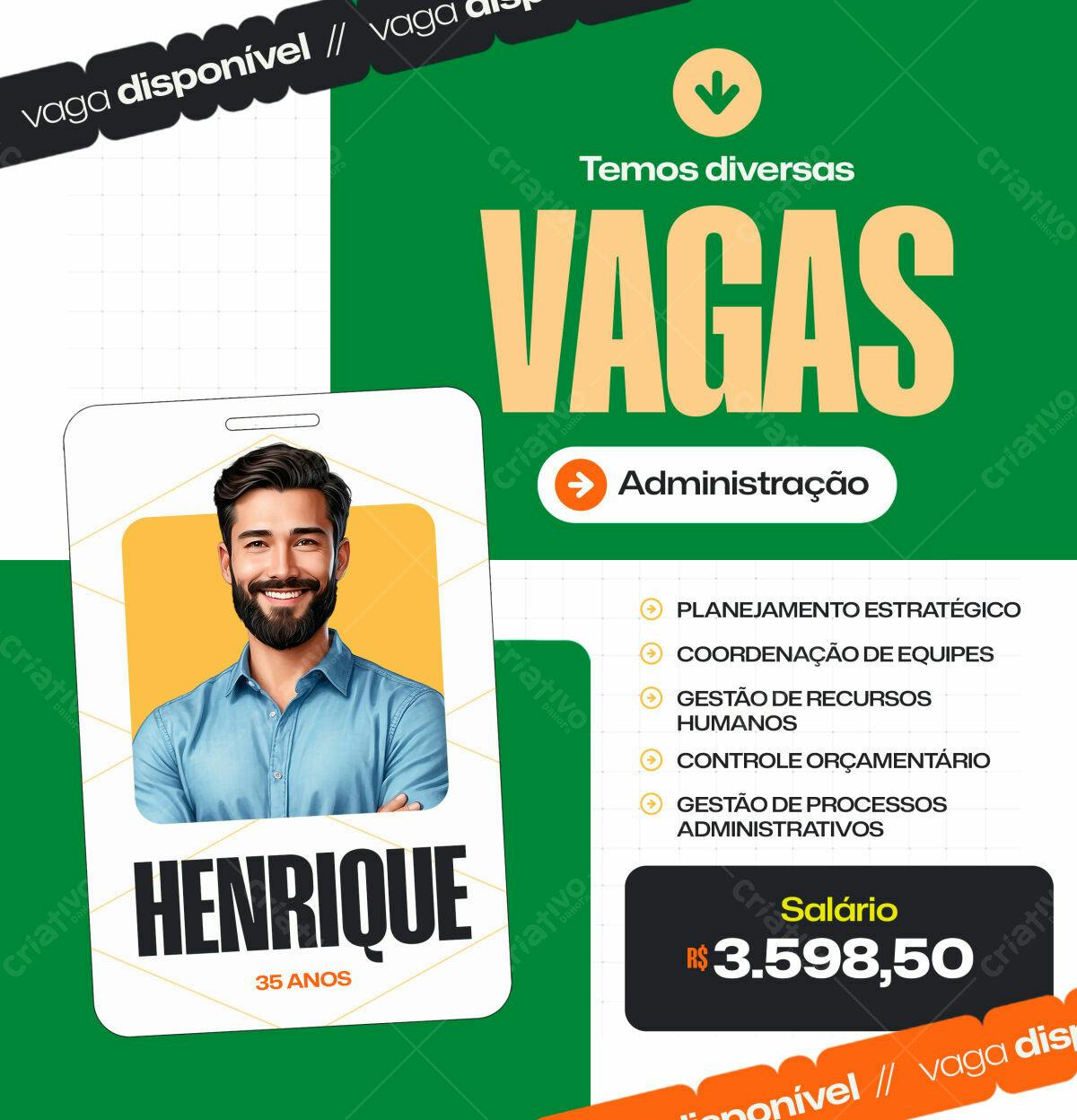 Cartão de Visita para Vaga em Administração PSD Editável