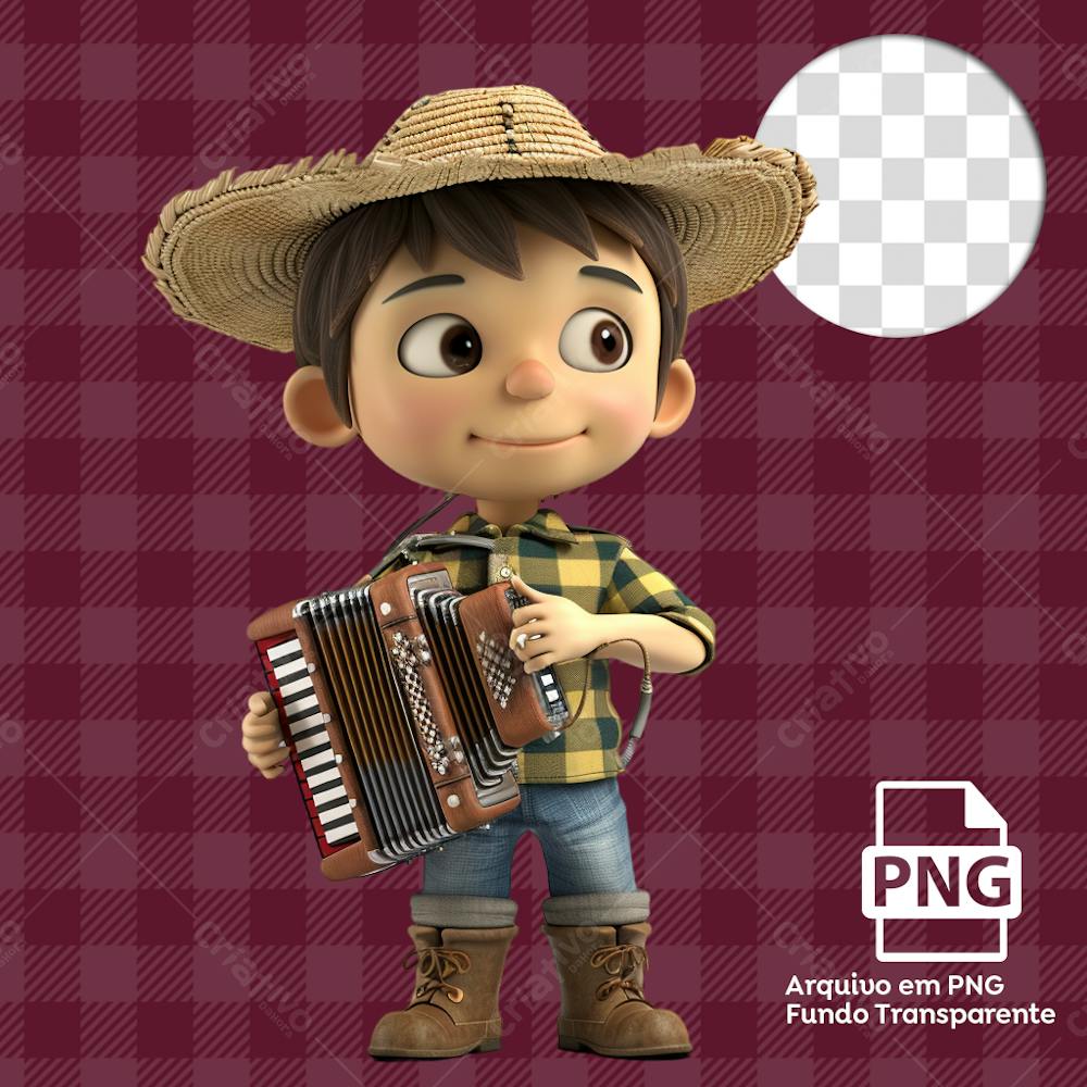 Mascote Menino Tocando Sanfona 3D png