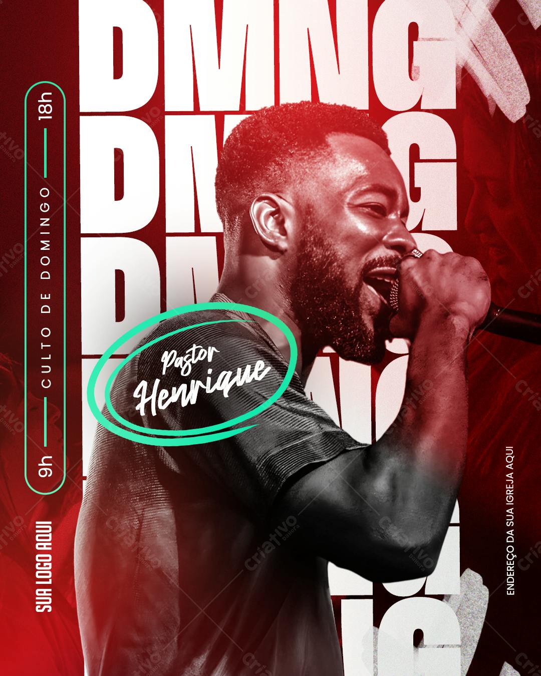 Flyer para Culto Dominical com Pastor Henrique PSD Editável