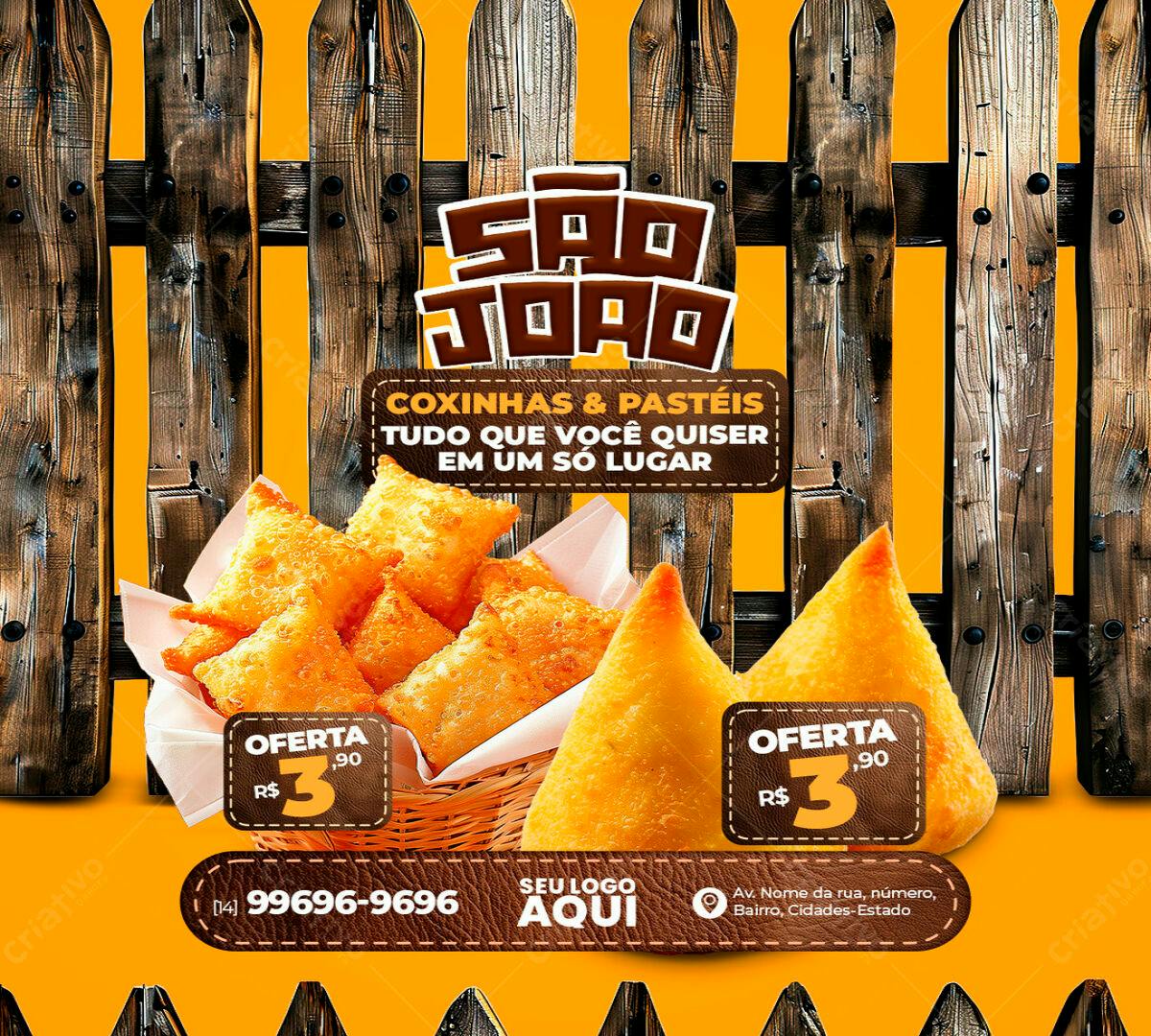 Flyer Festa Junina Coxinhas e Pastéis PSD Editável