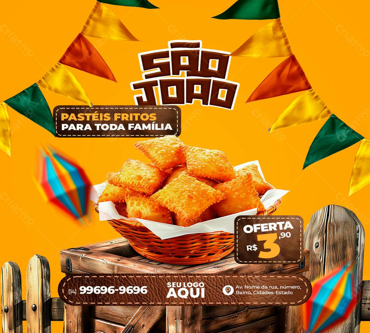 Flyer Festa Junina Pastéis Fritos PSD Editável