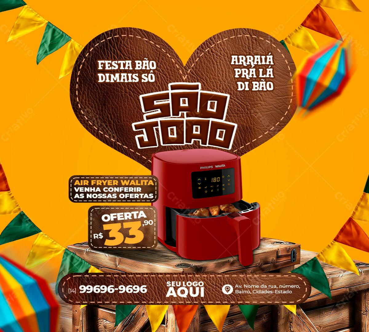 Flyer Festa Junina com Air Fryer PSD Editável