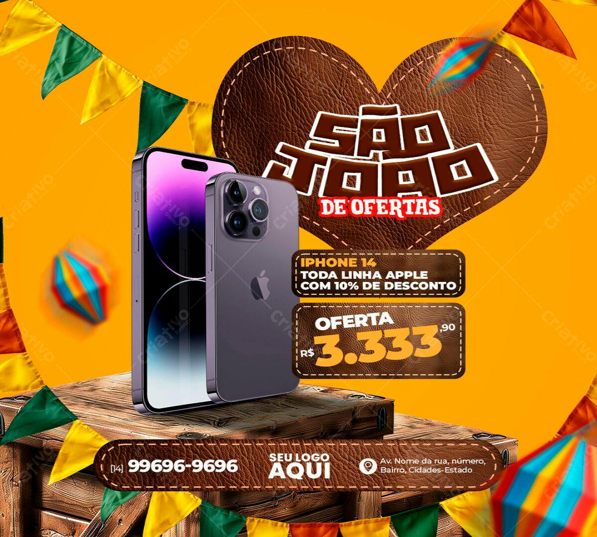 Flyer São João com Promoção de Iphone PSD Editável