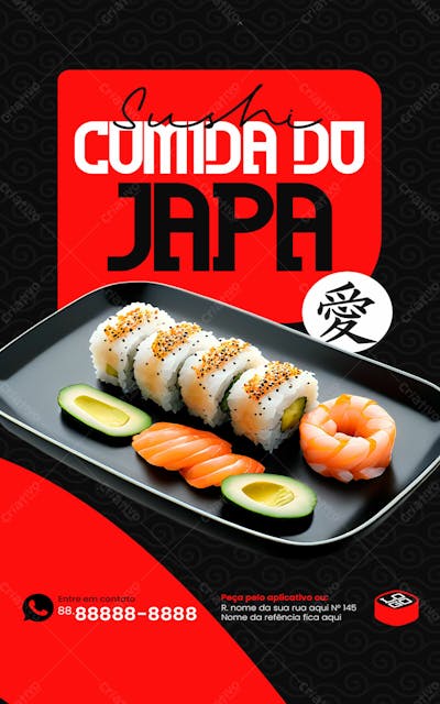 Stories Comida Do Japa Restaurante Japonês Social Media Psd Editável