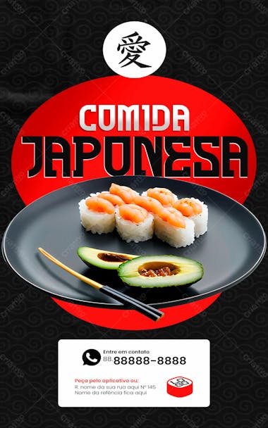 Stories comida japonesa restaurante japonês social media psd editável