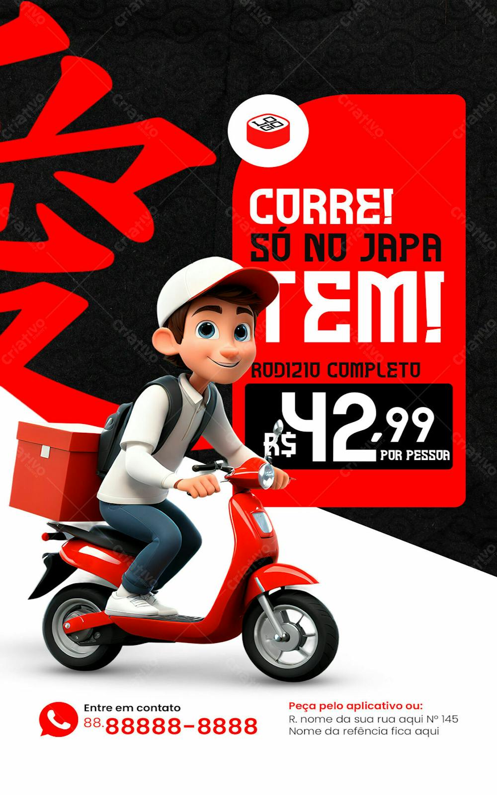 Stories Corre Só No Japa Tem Restaurante Japonês Social Media Psd Editável
